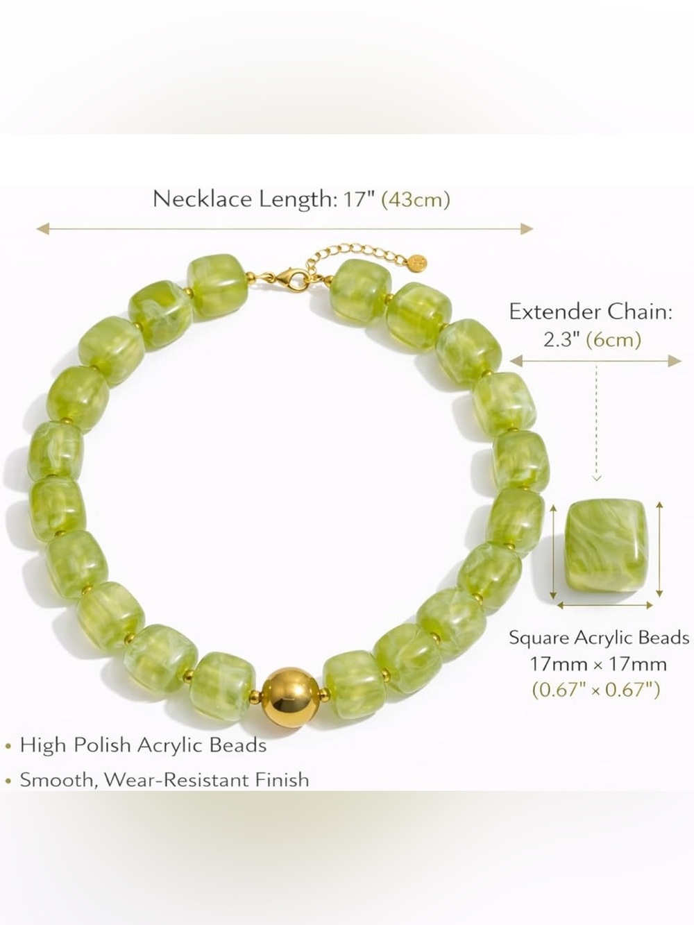 Green Beaded Statement Necklace with Gold Accent NEW - Picture 4 of 5